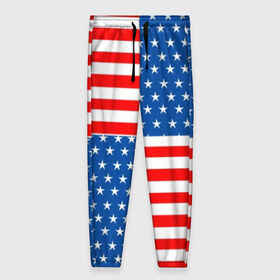 Женские брюки 3D с принтом США в Тюмени, полиэстер 100% | прямой крой, два кармана без застежек по бокам, с мягкой трикотажной резинкой на поясе и по низу штанин. В поясе для дополнительного комфорта — широкие завязки | flag | stars | usa | usa flag | америка | американский флаг | звезды | надписи | полосы | сша | флаг | флаг сша
