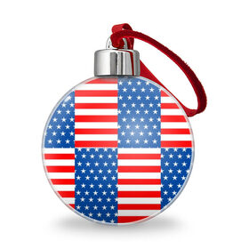 Ёлочный шар с принтом США в Тюмени, Пластик | Диаметр: 77 мм | Тематика изображения на принте: flag | stars | usa | usa flag | америка | американский флаг | звезды | надписи | полосы | сша | флаг | флаг сша