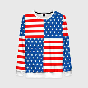 Женский свитшот 3D с принтом США в Тюмени, 100% полиэстер с мягким внутренним слоем | круглый вырез горловины, мягкая резинка на манжетах и поясе, свободная посадка по фигуре | flag | stars | usa | usa flag | америка | американский флаг | звезды | надписи | полосы | сша | флаг | флаг сша
