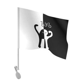 Флаг для автомобиля с принтом ЪУЪ (Black-White). в Тюмени, 100% полиэстер | Размер: 30*21 см | cat | mem | memes | интернет приколы | кот | мем | мем кот | ъуъ | ъуъ съука