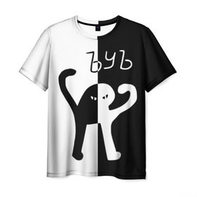 Мужская футболка 3D с принтом ЪУЪ (Black-White). в Тюмени, 100% полиэфир | прямой крой, круглый вырез горловины, длина до линии бедер | cat | mem | memes | интернет приколы | кот | мем | мем кот | ъуъ | ъуъ съука