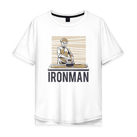 Мужская футболка хлопок Oversize с принтом Железный Человек (Пародия) в Тюмени, 100% хлопок | свободный крой, круглый ворот, “спинка” длиннее передней части | iron | железный | надпись | пародии | утюг | человек