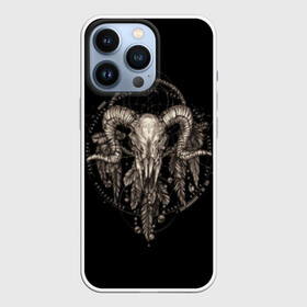 Чехол для iPhone 13 Pro с принтом Овен в ловце снов в Тюмени,  |  | aries | black | charm | cobweb | dream catcher | ethnic | feathers | goat | horns | mystic | national | ram | skeleton | skull | taurus | totem | баран | гороскоп | знак зодиака | козел | ловец снов | мистика | национальный | оберег | овен | паутина | пер