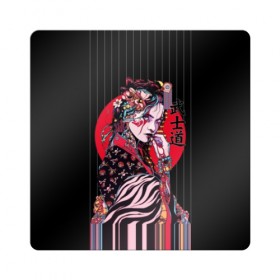 Магнит виниловый Квадрат с принтом Гейша в Тюмени, полимерный материал с магнитным слоем | размер 9*9 см, закругленные углы | beauty | black | bright | character | cool | decorations | flowers | geisha | girl | hairstyle | japan | kimon | lines | red | stripes | woman | young | девушка | женщина | иероглиф | кимоно | красный | красотка | круто | линии | молодая | полосы 