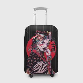Чехол для чемодана 3D с принтом Гейша в Тюмени, 86% полиэфир, 14% спандекс | двустороннее нанесение принта, прорези для ручек и колес | beauty | black | bright | character | cool | decorations | flowers | geisha | girl | hairstyle | japan | kimon | lines | red | stripes | woman | young | девушка | женщина | иероглиф | кимоно | красный | красотка | круто | линии | молодая | полосы 