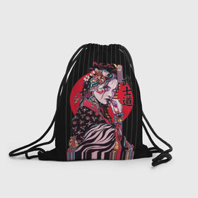 Рюкзак-мешок 3D с принтом Гейша в Тюмени, 100% полиэстер | плотность ткани — 200 г/м2, размер — 35 х 45 см; лямки — толстые шнурки, застежка на шнуровке, без карманов и подкладки | beauty | black | bright | character | cool | decorations | flowers | geisha | girl | hairstyle | japan | kimon | lines | red | stripes | woman | young | девушка | женщина | иероглиф | кимоно | красный | красотка | круто | линии | молодая | полосы 
