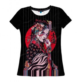 Женская футболка 3D с принтом Гейша в Тюмени, 100% полиэфир ( синтетическое хлопкоподобное полотно) | прямой крой, круглый вырез горловины, длина до линии бедер | beauty | black | bright | character | cool | decorations | flowers | geisha | girl | hairstyle | japan | kimon | lines | red | stripes | woman | young | девушка | женщина | иероглиф | кимоно | красный | красотка | круто | линии | молодая | полосы 