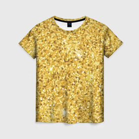Женская футболка 3D с принтом Золотые блестки в Тюмени, 100% полиэфир ( синтетическое хлопкоподобное полотно) | прямой крой, круглый вырез горловины, длина до линии бедер | bright | cool | glitter | gold | gold glitter | luxury | shine | sparkle | yellow | глиттер | желтый | золото | золотые блёстки | прикольно | роскошь | сверкать | сияние | ярко