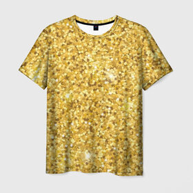 Мужская футболка 3D с принтом Золотые блестки в Тюмени, 100% полиэфир | прямой крой, круглый вырез горловины, длина до линии бедер | bright | cool | glitter | gold | gold glitter | luxury | shine | sparkle | yellow | глиттер | желтый | золото | золотые блёстки | прикольно | роскошь | сверкать | сияние | ярко