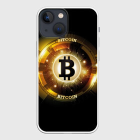 Чехол для iPhone 13 mini с принтом Золотой биткоин в Тюмени,  |  | bitcoin | black | business | coin | digital | electronic | emblem | future | golden | money | power | symbol | technology | web | yellow | бизнес | биткоин | будущее | валюта | веб | власть | деньги | желтый | жетон | золотой | криптовалюта | монета | сим