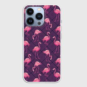 Чехол для iPhone 13 Pro с принтом Фламинго в Тюмени,  |  | abstraction | beak | bird | fauna | feathers | flamingo | flora | geometry | happiness | nature | pink | purple | tropical | tropics | абстракция | геометрия | клюв | перья | природа | птица | розовый | счастье | тропики | тропический | фауна | фиолетовый