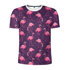 Мужская футболка 3D спортивная с принтом Фламинго в Тюмени, 100% полиэстер с улучшенными характеристиками | приталенный силуэт, круглая горловина, широкие плечи, сужается к линии бедра | abstraction | beak | bird | fauna | feathers | flamingo | flora | geometry | happiness | nature | pink | purple | tropical | tropics | абстракция | геометрия | клюв | перья | природа | птица | розовый | счастье | тропики | тропический | фауна | фиолетовый