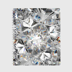 Тетрадь с принтом Бриллиантовый блеск в Тюмени, 100% бумага | 48 листов, плотность листов — 60 г/м2, плотность картонной обложки — 250 г/м2. Листы скреплены сбоку удобной пружинной спиралью. Уголки страниц и обложки скругленные. Цвет линий — светло-серый
 | Тематика изображения на принте: cut | diamond | gem | glitter | jewel | kaleidoscope | luxury | shine | sparkle | white | алмаз | белый | блеск | бриллиант | диамант | драгоценность | драгоценный камень | калейдоскоп | люкс | огранка | роскошь | сверкать | сияние