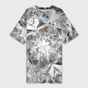 Платье-футболка 3D с принтом Бриллиантовый блеск в Тюмени,  |  | cut | diamond | gem | glitter | jewel | kaleidoscope | luxury | shine | sparkle | white | алмаз | белый | блеск | бриллиант | диамант | драгоценность | драгоценный камень | калейдоскоп | люкс | огранка | роскошь | сверкать | сияние