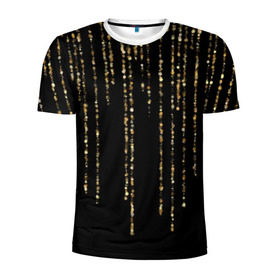 Мужская футболка 3D спортивная с принтом Золотой глиттер в Тюмени, 100% полиэстер с улучшенными характеристиками | приталенный силуэт, круглая горловина, широкие плечи, сужается к линии бедра | Тематика изображения на принте: black | christmas | confetti | decoration | garland | glitter | gold | holiday | lines | new year | rain | shimmer | shining | sparkle | блеск | блёстки | гирлянда | глиттер | дождь | золото | конфетти | линии | мерцание | новый год | праздник | рождество
