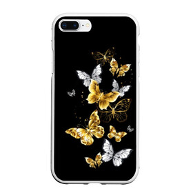 Чехол для iPhone 7Plus/8 Plus матовый с принтом Золотые бабочки в Тюмени, Силикон | Область печати: задняя сторона чехла, без боковых панелей | Тематика изображения на принте: airy | black | butterfly | cool | cute | flight | flit | gold | insect | magical | white | wings | yellow | бабочка | белый | воздушный | волшебный | желтый | золото | крылья | милый | насекомое | полёт | порхать | прикольный | черный