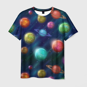 Мужская футболка 3D с принтом Планеты в Тюмени, 100% полиэфир | прямой крой, круглый вырез горловины, длина до линии бедер | nasa | вселенная | галактика | звезды | космос | наса | планеты | сияние | скафандр