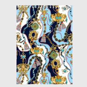 Скетчбук с принтом Барокко в Тюмени, 100% бумага
 | 48 листов, плотность листов — 100 г/м2, плотность картонной обложки — 250 г/м2. Листы скреплены сверху удобной пружинной спиралью | Тематика изображения на принте: baroque | blue | chain | decoration | fringe | gold | ribbon | style | vintage | white | барокко | бахрома | белый | винтаж | золото | кисточка | лента | синий | стиль | украшения | цепочка