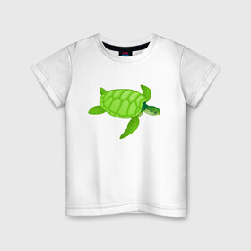 Детская футболка хлопок с принтом Черепаха. в Тюмени, 100% хлопок | круглый вырез горловины, полуприлегающий силуэт, длина до линии бедер | большая | живность | животные | зелёная | море | морская | природа | черепаха
