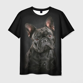 Мужская футболка 3D с принтом Французский бульдог в Тюмени, 100% полиэфир | прямой крой, круглый вырез горловины, длина до линии бедер | animal | background | beast | black | breed | bulldog | cool | cute | dog | ears | french | jaw | look | muzzle | portrait | wool | бульдог | взгляд | животное | зверь | милый | пёс | порода | портрет | прикольно | псина | собака | уши | фон | фра