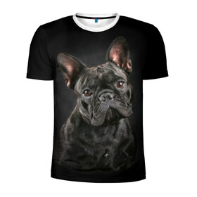 Мужская футболка 3D спортивная с принтом Французский бульдог в Тюмени, 100% полиэстер с улучшенными характеристиками | приталенный силуэт, круглая горловина, широкие плечи, сужается к линии бедра | Тематика изображения на принте: animal | background | beast | black | breed | bulldog | cool | cute | dog | ears | french | jaw | look | muzzle | portrait | wool | бульдог | взгляд | животное | зверь | милый | пёс | порода | портрет | прикольно | псина | собака | уши | фон | фра