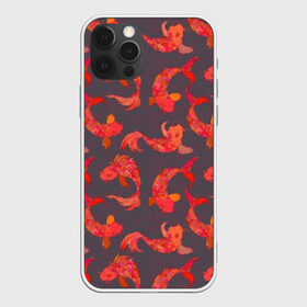 Чехол для iPhone 12 Pro Max с принтом Карпы кои в Тюмени, Силикон |  | animals | eyes | fish | gray | i | japanese | mustache | nature | orange | pattern | rainbow | red | tail | vector | water | yellow | азиат | вода | восточный | глаза | жёлтый | животные | изображение | карпы | китайский | красный | оранжевый | паттерн | 