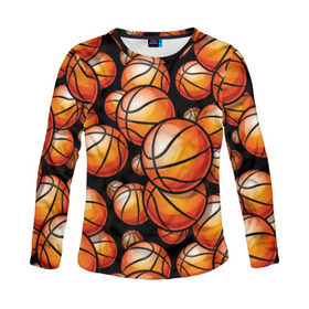 Женский лонгслив 3D с принтом Баскетбольные мячи в Тюмени, 100% полиэстер | длинные рукава, круглый вырез горловины, полуприлегающий силуэт | activity | ball | basketball | black | brightness | brown | circle | color | game | illustration | orange | sport | victory | yellow | активность | апельсиновый | баскетбол | желтый | игра | иллюстрация | коричневый | круг | мяч | оранжевый | победа | спо