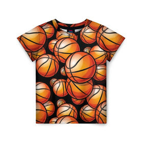 Детская футболка 3D с принтом Баскетбольные мячи в Тюмени, 100% гипоаллергенный полиэфир | прямой крой, круглый вырез горловины, длина до линии бедер, чуть спущенное плечо, ткань немного тянется | activity | ball | basketball | black | brightness | brown | circle | color | game | illustration | orange | sport | victory | yellow | активность | апельсиновый | баскетбол | желтый | игра | иллюстрация | коричневый | круг | мяч | оранжевый | победа | спо