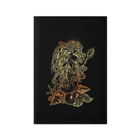 Обложка для паспорта матовая кожа с принтом Золотая русалка с зеркалом в Тюмени, натуральная матовая кожа | размер 19,3 х 13,7 см; прозрачные пластиковые крепления | 