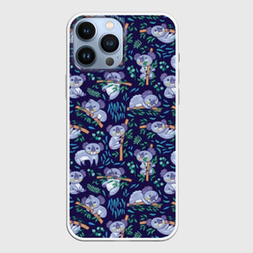 Чехол для iPhone 13 Pro Max с принтом Фиолетовые коалы в Тюмени,  |  | animal | australia | baby | bear | blue | color | cute | exotic | green | illustration | koala | pattern | purple | vector | young | австралия | вектор | ветка | детеныш | животное | зеленый | иллюстрация | коала | листья | малыш | медведь | мил