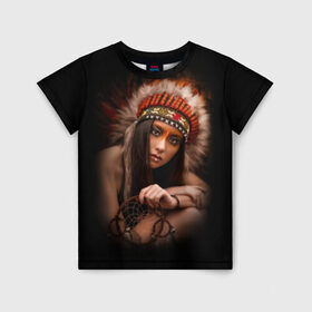 Детская футболка 3D с принтом Индейская девушка в Тюмени, 100% гипоаллергенный полиэфир | прямой крой, круглый вырез горловины, длина до линии бедер, чуть спущенное плечо, ткань немного тянется | american | beauty | body | costume | dark | ethnic | face | girl | hair | look | national | nature | race | shaman | взгляд | волосы | девушка | женщина | индейский | индейцы | кор | костюм | краснокожий | красный | красота | лицо | ловец снов | макияж | 
