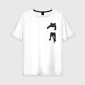 Женская футболка хлопок Oversize с принтом Кися в кармане в Тюмени, 100% хлопок | свободный крой, круглый ворот, спущенный рукав, длина до линии бедер
 | Тематика изображения на принте: cat | арт | животные | карман | кися | кот | кот в кармане | котенок | коты | кошка