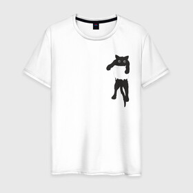 Мужская футболка хлопок с принтом Кися в кармане в Тюмени, 100% хлопок | прямой крой, круглый вырез горловины, длина до линии бедер, слегка спущенное плечо. | Тематика изображения на принте: cat | арт | животные | карман | кися | кот | кот в кармане | котенок | коты | кошка