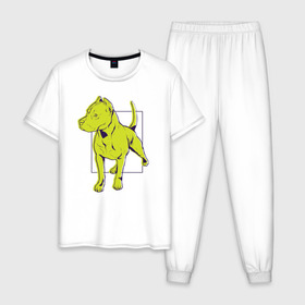 Мужская пижама хлопок с принтом Питбуль в Тюмени, 100% хлопок | брюки и футболка прямого кроя, без карманов, на брюках мягкая резинка на поясе и по низу штанин
 | dog | pitbull | питбули | питбуль | собака | собаки