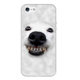 Чехол для iPhone 5/5S матовый с принтом Собака - улыбака в Тюмени, Силикон | Область печати: задняя сторона чехла, без боковых панелей | животные | зубы | мордочка | пес | прикол | смешная | собака | улыбака | улыбка | щенок | юмор