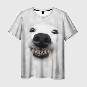 Мужская футболка 3D с принтом Собака - улыбака в Тюмени, 100% полиэфир | прямой крой, круглый вырез горловины, длина до линии бедер | животные | зубы | мордочка | пес | прикол | смешная | собака | улыбака | улыбка | щенок | юмор