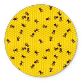 Коврик для мышки круглый с принтом Пчелы в сотах в Тюмени, резина и полиэстер | круглая форма, изображение наносится на всю лицевую часть | bee | beehive | brown | bug | honey | honeycomb | insect | toiler | yellow | букашка | желтый | коричневый | мёд | насекомое | пчела | соты | труженик | улей