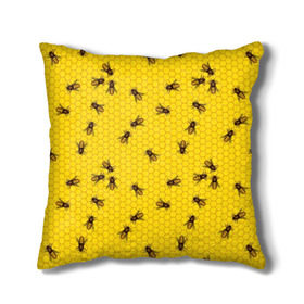 Подушка 3D с принтом Пчелы в сотах в Тюмени, наволочка – 100% полиэстер, наполнитель – холлофайбер (легкий наполнитель, не вызывает аллергию). | состоит из подушки и наволочки. Наволочка на молнии, легко снимается для стирки | bee | beehive | brown | bug | honey | honeycomb | insect | toiler | yellow | букашка | желтый | коричневый | мёд | насекомое | пчела | соты | труженик | улей