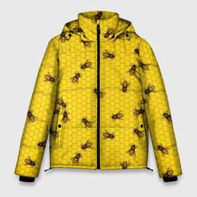 Мужская зимняя куртка 3D с принтом Пчелы в сотах в Тюмени, верх — 100% полиэстер; подкладка — 100% полиэстер; утеплитель — 100% полиэстер | длина ниже бедра, свободный силуэт Оверсайз. Есть воротник-стойка, отстегивающийся капюшон и ветрозащитная планка. 

Боковые карманы с листочкой на кнопках и внутренний карман на молнии. | bee | beehive | brown | bug | honey | honeycomb | insect | toiler | yellow | букашка | желтый | коричневый | мёд | насекомое | пчела | соты | труженик | улей