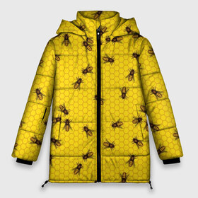 Женская зимняя куртка 3D с принтом Пчелы в сотах в Тюмени, верх — 100% полиэстер; подкладка — 100% полиэстер; утеплитель — 100% полиэстер | длина ниже бедра, силуэт Оверсайз. Есть воротник-стойка, отстегивающийся капюшон и ветрозащитная планка. 

Боковые карманы с листочкой на кнопках и внутренний карман на молнии | bee | beehive | brown | bug | honey | honeycomb | insect | toiler | yellow | букашка | желтый | коричневый | мёд | насекомое | пчела | соты | труженик | улей