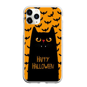 Чехол для iPhone 11 Pro Max матовый с принтом Happy Halloween в Тюмени, Силикон |  | autumn | bat | black | cat | eyes | fangs | halloween | holiday | horror | horrors | mouse | yellow | глаза | желтый | жуть | клыки | кот | летучая | мышь | осень | праздник | ужасы | хэллоуин | черный