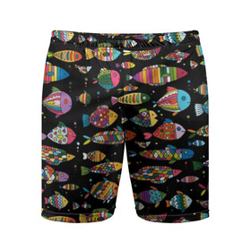 Мужские шорты спортивные с принтом Разноцветные рыбы в Тюмени,  |  | abstraction | art | bright | colorful | cool | fin | fish | funny | tail | water | абстракция | арт | вода | плавник | прикольно | разноцветный | рыба | смешно | хвост | яркий