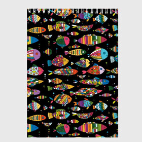 Скетчбук с принтом Разноцветные рыбы в Тюмени, 100% бумага
 | 48 листов, плотность листов — 100 г/м2, плотность картонной обложки — 250 г/м2. Листы скреплены сверху удобной пружинной спиралью | abstraction | art | bright | colorful | cool | fin | fish | funny | tail | water | абстракция | арт | вода | плавник | прикольно | разноцветный | рыба | смешно | хвост | яркий