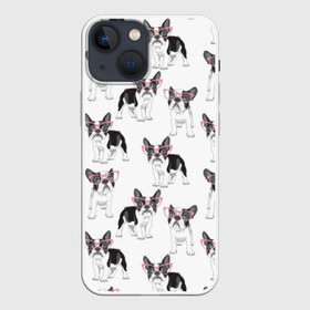 Чехол для iPhone 13 mini с принтом Французские бульдоги в очках в Тюмени,  |  | black | breed | cool | cute | dog | french bulldog | pink | puppy | white | белый | мило | очки | пёс | порода | прикольный | псина | розовый | собака | французский бульдог | черный | щенок