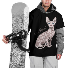 Накидка на куртку 3D с принтом I Love Sphynx! в Тюмени, 100% полиэстер |  | Тематика изображения на принте: breed | cat | eyes | kitty | look | muzzle | paws | sphinx | tail | взгляд | глаза | киса | котик | котэ | кошка | лапы | любовь | порода | сфинкс | хвост