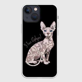 Чехол для iPhone 13 mini с принтом I Love Sphynx в Тюмени,  |  | Тематика изображения на принте: breed | cat | eyes | kitty | look | muzzle | paws | sphinx | tail | взгляд | глаза | киса | котик | котэ | кошка | лапы | любовь | порода | сфинкс | хвост