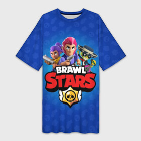 Платье-футболка 3D с принтом BRAWL STARS в Тюмени,  |  | brawl | bull | colt | crow | el primo | game | games | leon | moba | online | penny | poco | shelly | spike | star | stars | wanted | брав | бравл | браво | звезда | звезды | игра | игры | лого | моба | онлайн | старс