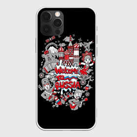 Чехол для iPhone 12 Pro Max с принтом Welcome to Russia в Тюмени, Силикон |  | balalaika | bear | black | blue | flag | girl | kremlin | matryoshka | moscow | red | russia | text | white | балалайка | белый | гармонь | девушка | добро | кокошник | красная площадь | красный | кремль | мегаполис | медведь | москва | пожалова