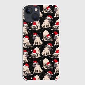 Чехол для iPhone 13 с принтом Новогодние мопсы в Тюмени,  |  | Тематика изображения на принте: black | christmas | cute | dog | funny | hat | new year | pug | puppy | red | snow | white | winter | белый | зима | красный | мило | мопс | новогодний | новый год | пёс | прикольно | рождество | снег | собака | собакен | чёрный | шапка | щенок