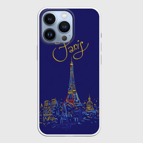 Чехол для iPhone 13 Pro с принтом Париж в Тюмени,  |  | blue | drawing | eiffel tower | france | paris | romance | yellow | желтый | париж | рисунок | романтика | синий | франция | эйфелева башня